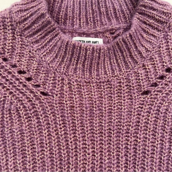 Elizabeth and James Open Stitch Crew Neck Crop Sweater in Giada Purple - Picture 4 of 7